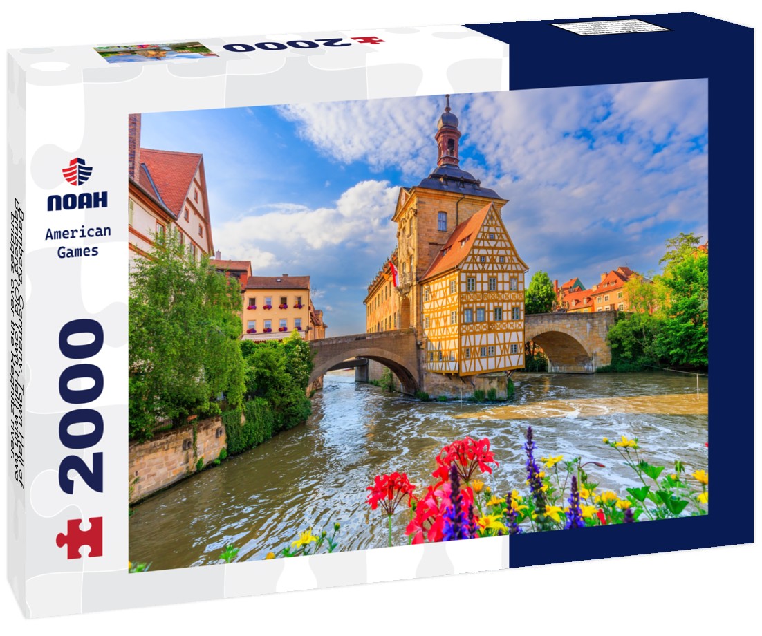 Noah Jigsaw Puzzle Bamberg, Germany. Town Hall of Bamberg (Old Town Hall) with two bridges over the Regnitz river. Upper Franconia, Bavaria 2000 pieces