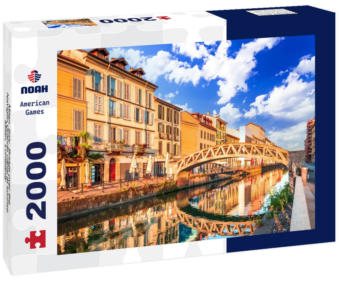 Milan, Italy. Bridge over the Naviglio Grande canal at sunrise, Milan, Lombardy 2000pc Puzzle