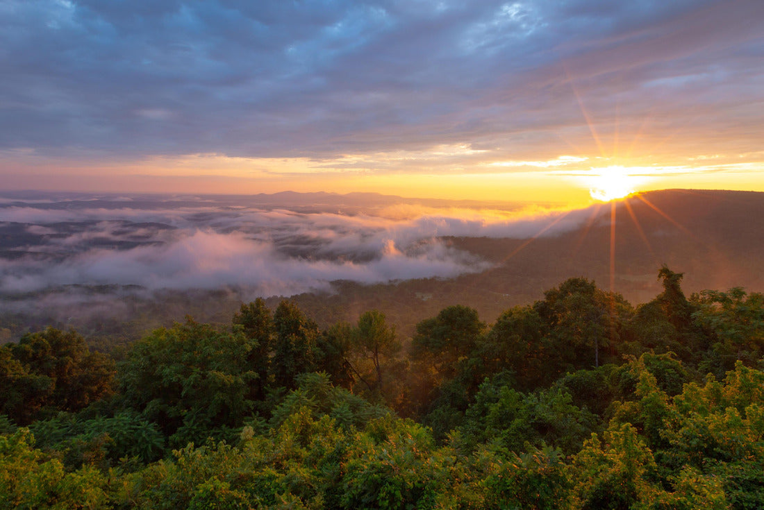Morning sun rays through clouds and fog over mountains in Arkansas Grand Canyon 2000pc Puzzle