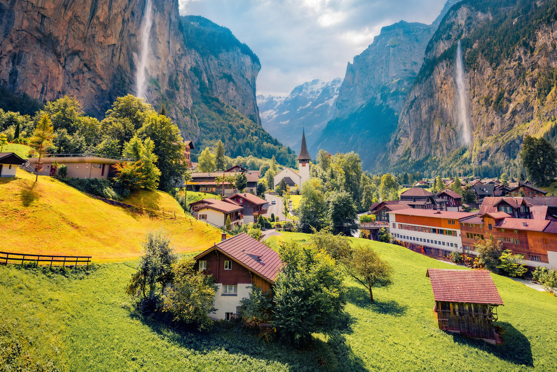 Noah Jigsaw Puzzle Captivating summer view of the waterfall in the village of Lauterbrunnen. Splendid outdoor scene in the Swiss Alps, Bernese Oberland in the Canton of Bern, Switzerland 2000 pieces