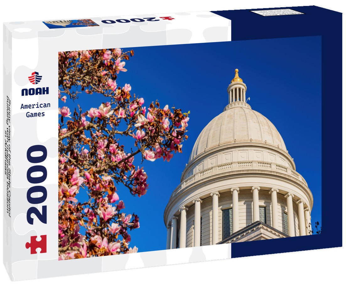 Sunny view of the State Capitol building with magnolia blossom in Arkansas 2000pc Puzzle