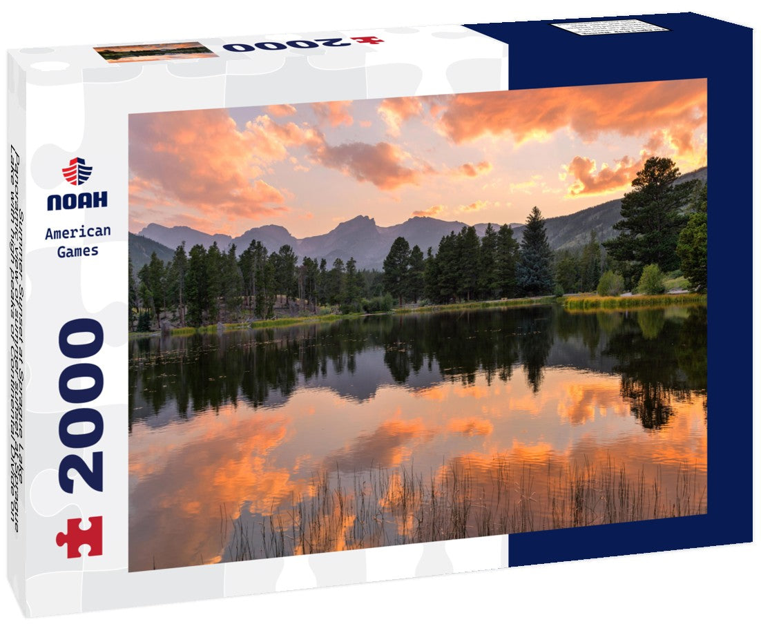 Summer Sunset at Sprague Lake - summer sunset at Sprague Lake with high peaks of Continental Divide on the shore, Rocky Mountain National Park, Colorado, USA 2000pc Puzzle