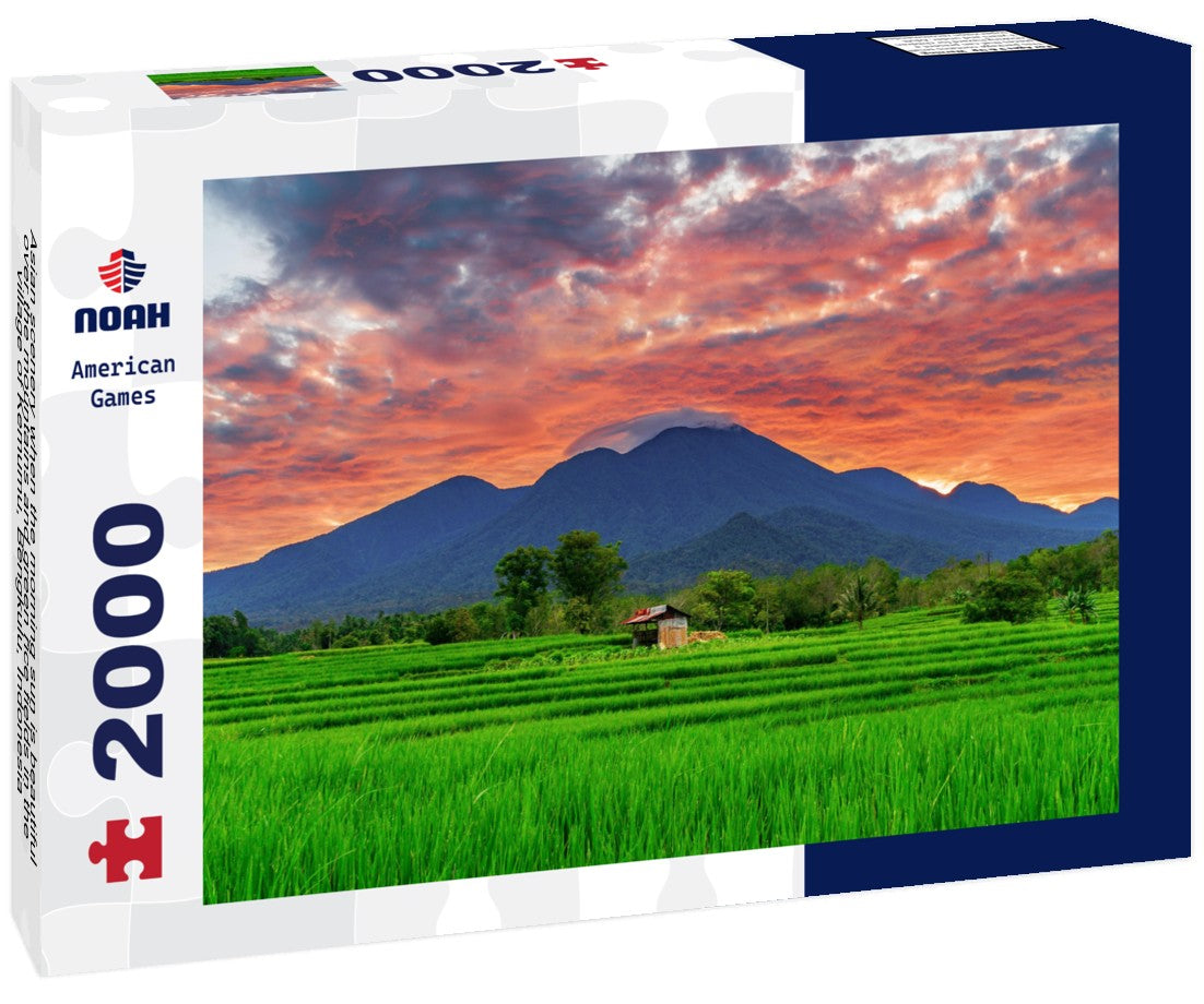 Asian scenery when the morning sun is beautiful over the mountains and green rice fields in the village of Kemumu, Bengkulu, Indonesia 2000pc Puzzle