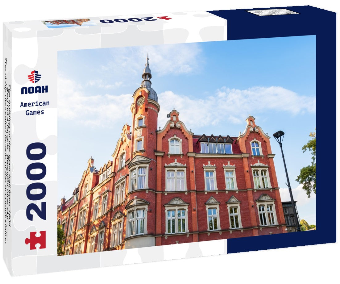 The building of the town hall from 1904. Red brick facade. Beautiful blue sky. The richly decorated facade of the accommodation house. Siemianowice Slaskie, Poland 2000pc Puzzle