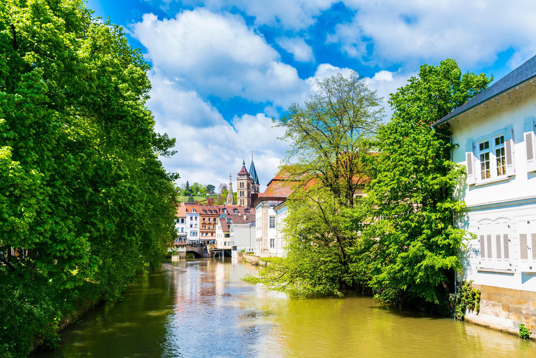 Germany, Old town houses of Esslingen am Neckar city in summer with blue sky and sun next to the Nectar river water, a famous and popular tourist destination 2000pc Puzzle