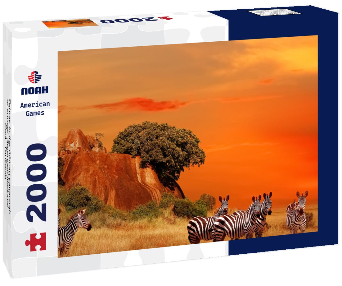 Zebras in the African savannah at sunset. Serengeti National Park. Tanzania 2000pc Puzzle
