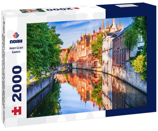 Noah Jigsaw Puzzle Bruges, Belgium. Panoramic view of the historic city center of Brugge with the Groenerei canal in beautiful golden morning light at sunrise, province of West Flanders 2000 pieces