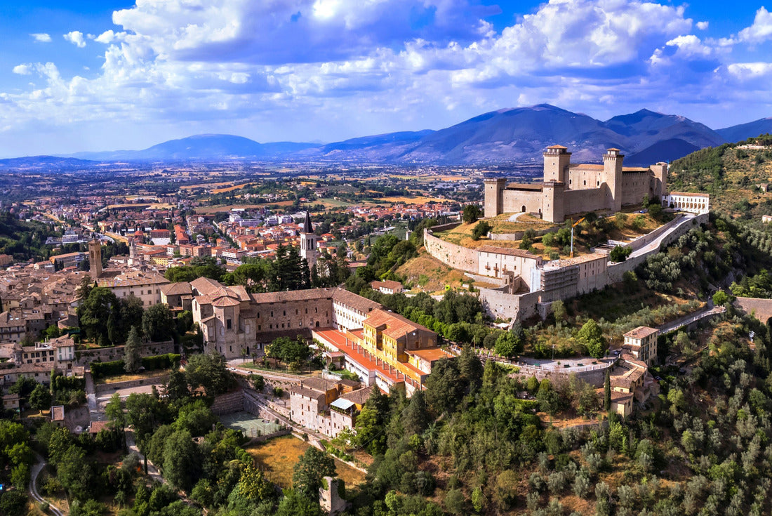 Italy's heritage and ancient landmarks of Umbria. Impressive view of the Rocca Albornoz castle and the magnificent Roman bridge Ponte delle Torri. 2000pc Puzzle