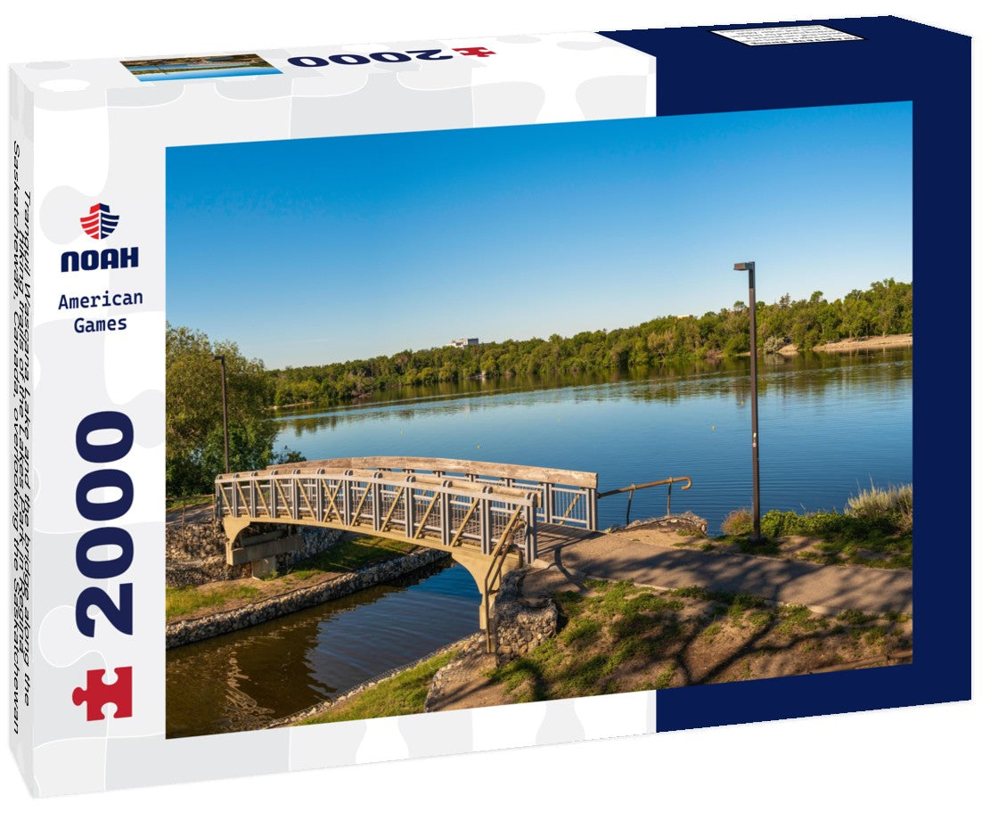 Tranquil Wascana Lake and the bridge along the hiking trails of the Lakes Park in Regina, Saskatchewan, Canada, overlooking the Saskatchewan 2000pc Puzzle