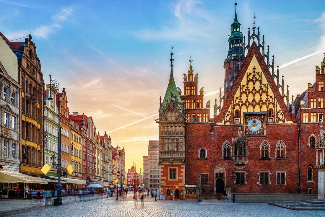 Wroclaw central market square with old houses and sunset. in the evening, long exposure, time lapse. Historic capital of Silesia, Wroclaw, Poland 2000pc Puzzle