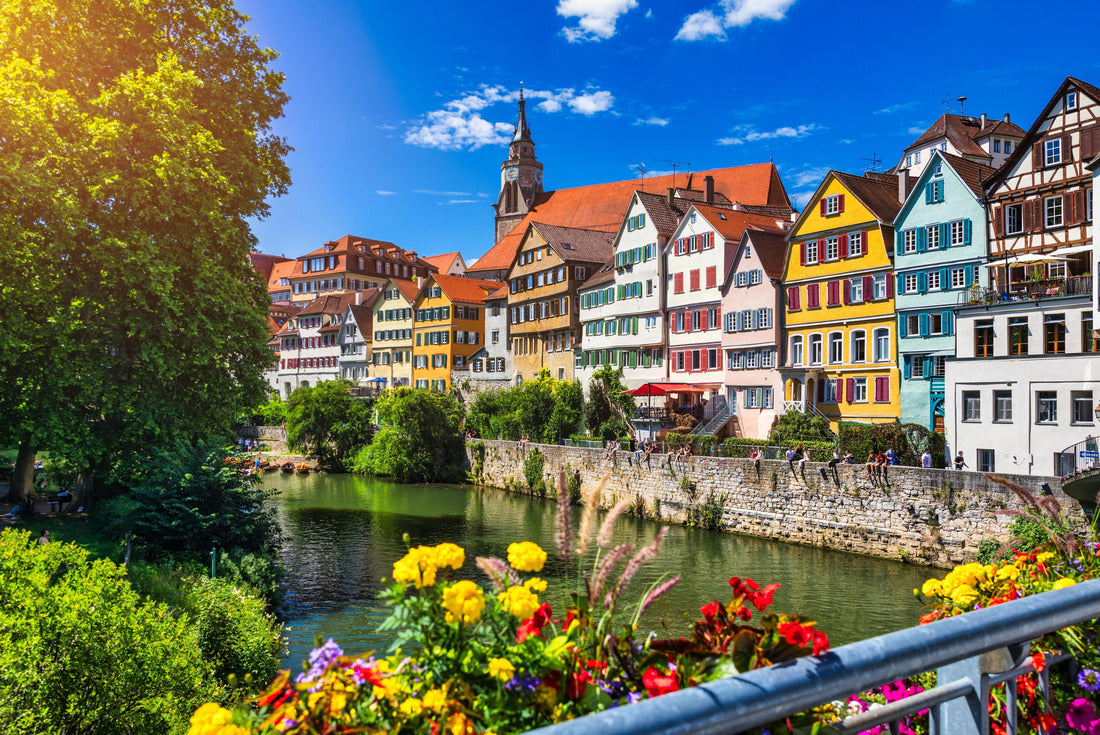 Beautiful flowering city of Tübingen in Germany (Baden-Württemberg). Houses on the Neckar and Hoelderlin Tower, Tübingen 2000pc Puzzle