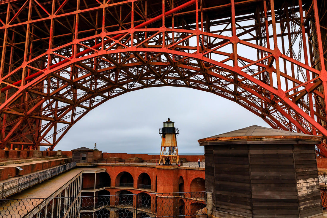 Fort Point National Historic Site courtyard and lighthouse with the Golden Gate Bridge support at the entrance to San Francisco Bay, California 2000pc Puzzle