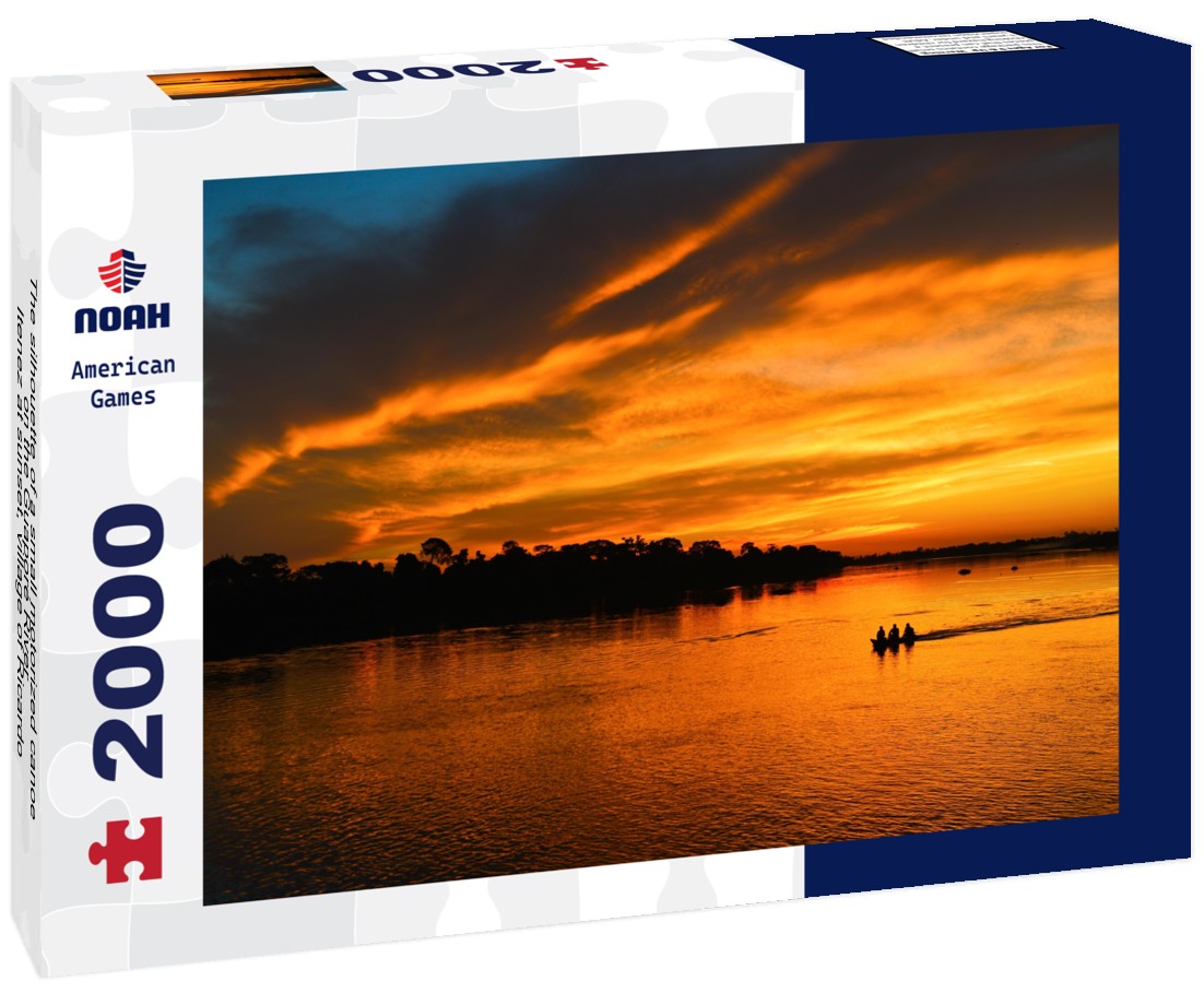 Noah Jigsaw Puzzle The silhouette of a small motorized canoe on the Guaporé River - Itenez at sunset, village of Ricardo Franco, Indigenous Land Vale do Guaporé, Rondonia, Brazil, on the border with Bolivia 2000 pieces