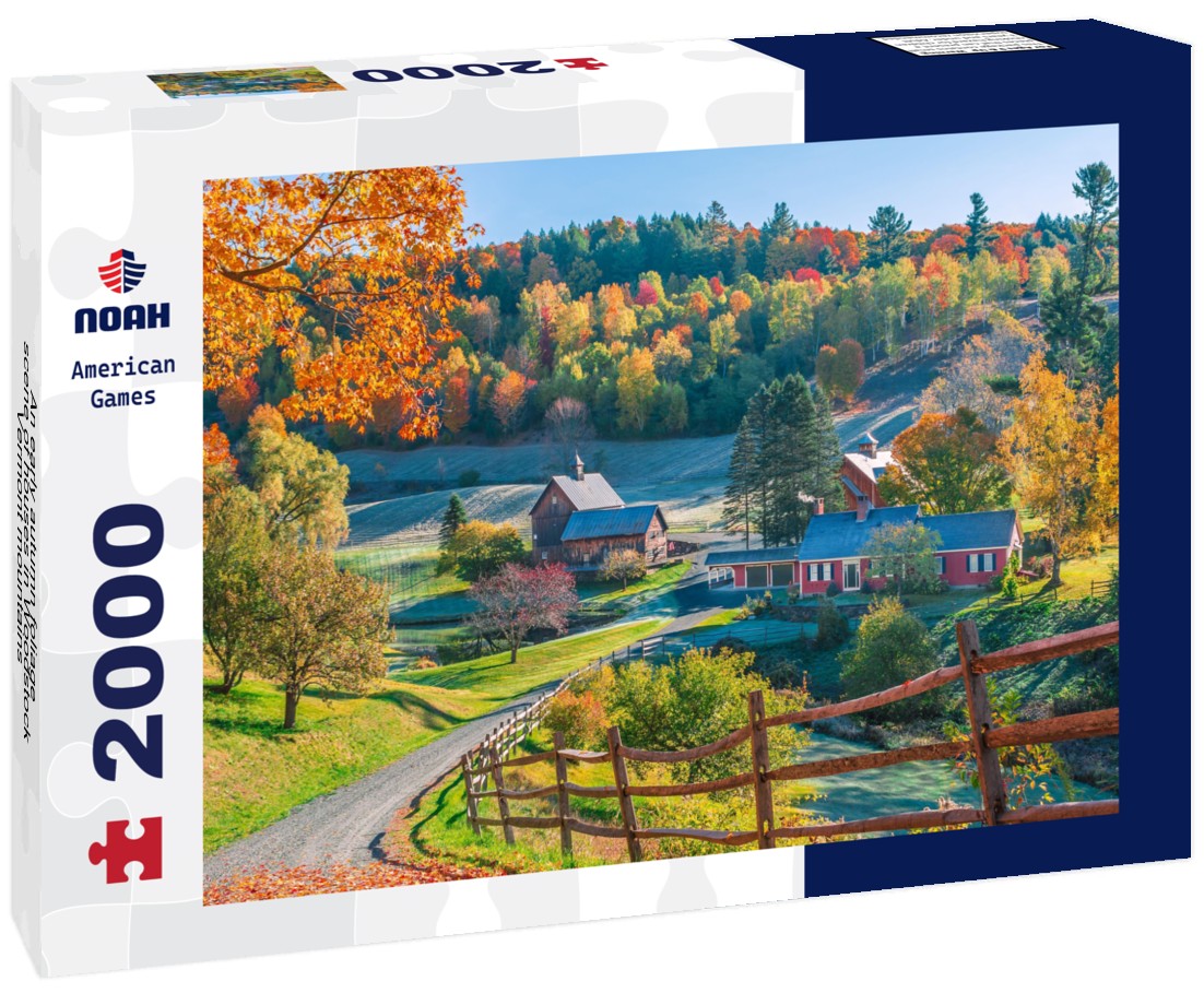 An early autumn foliage scene of houses in Woodstock, Vermont mountains 2000pc Puzzle