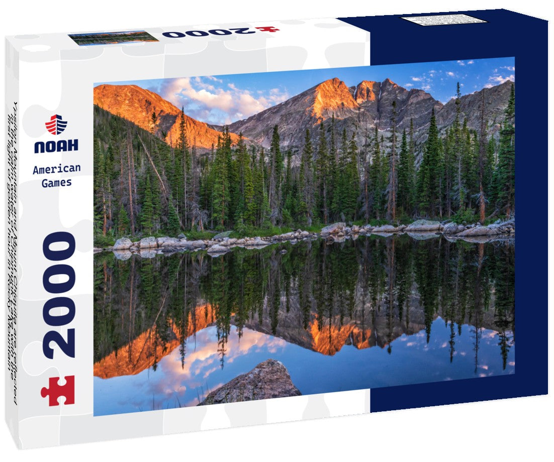 Ypsilon Mountain and Mount Chiquita are reflected in the calm water of Chipmunk Lake with the first light of golden hour in Rocky Mountain National Park, Colorado 2000pc Puzzle