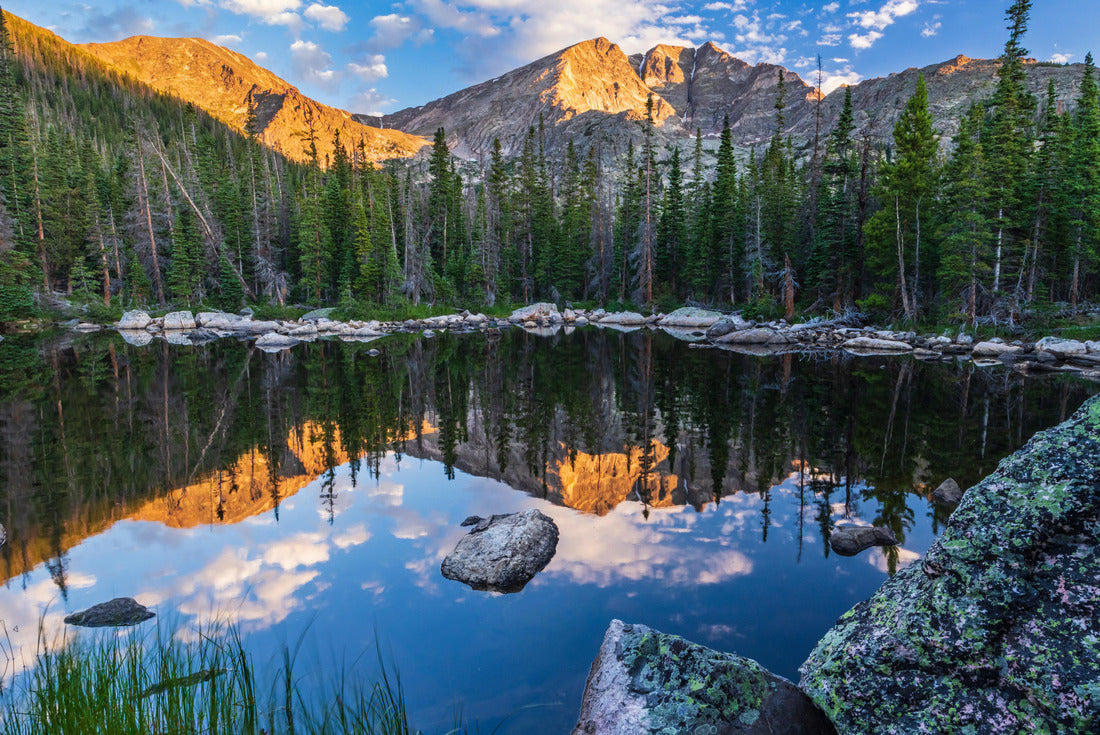 Noah Jigsaw Puzzle boulders, reflecting Ypsilon Mountain and Chiquita Mountain, illuminated by morning light in Rocky Mountain National Park, Colorado 2000 pieces