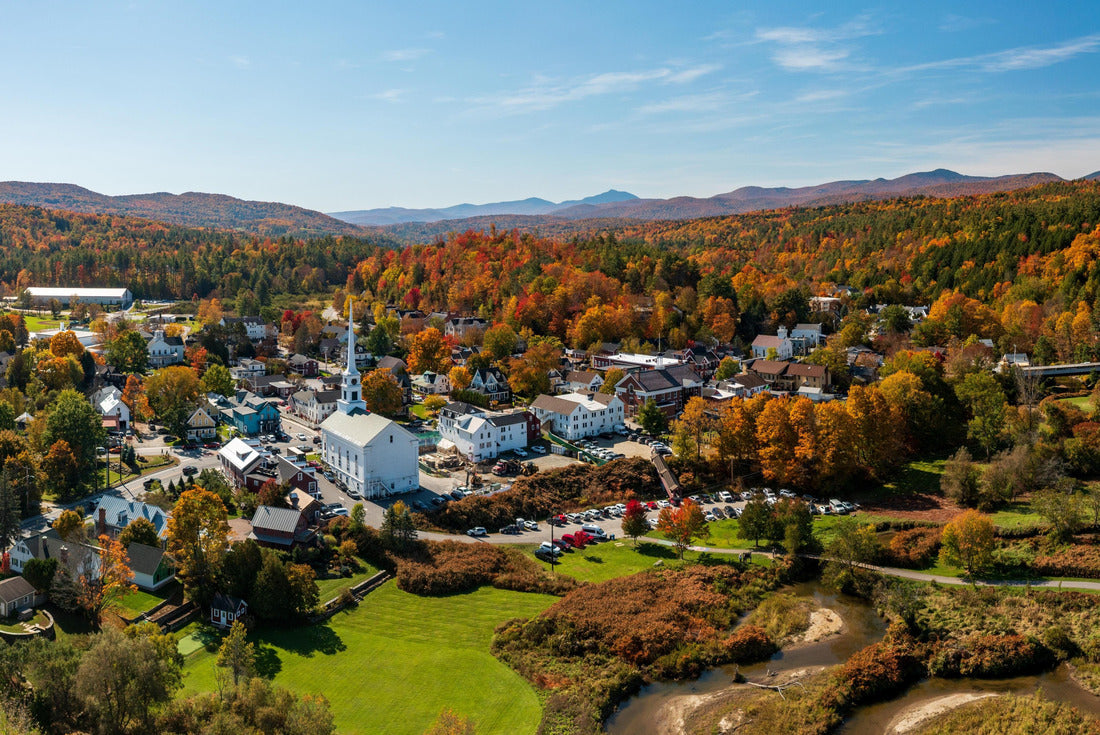 aerial view of the town of Stowe in Vermont in the fall 2000pc Puzzle