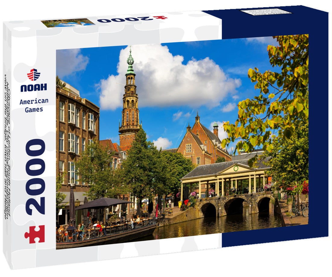 Cityscape of Leiden, South Holland, Netherlands. City canal reconstruction, view on the bridge, town hall and Heilige Lodewijkkerk (St. Louis church) 2000pc Puzzle