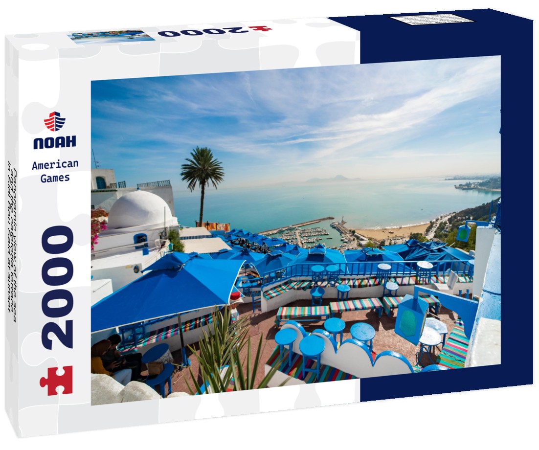 Noah Jigsaw Puzzle Panoramic view of the sea and the cafeteria terrace in Sidi Bou Said at sunset. Tunisia 2000 pieces