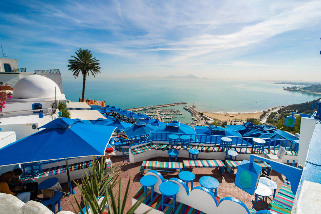 the sea and the cafeteria terrace in Sidi Bou Said at sunset. Tunisia 2000pc Puzzle