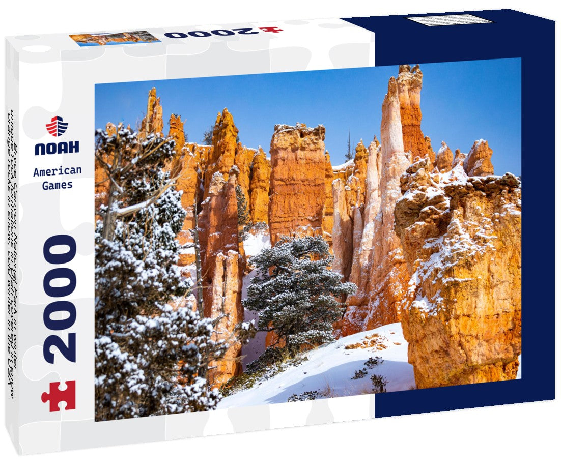 Noah Jigsaw Puzzle Bryce Canyon National Park in winter, unique rock formations in Utah covered in snow, orange rocks in snow, cold winter in the USA 2000 pieces