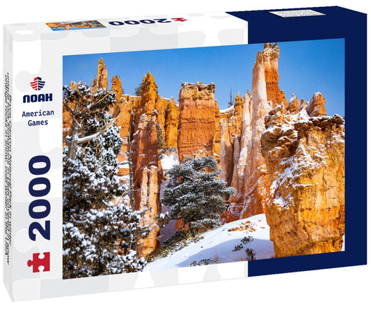 Noah Jigsaw Puzzle Bryce Canyon National Park in winter, unique rock formations in Utah covered in snow, orange rocks in snow, cold winter in the USA 2000 pieces