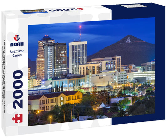 Noah Jigsaw Puzzle Tucson, Arizona, USA downtown skyline with Sentinel Peak at dusk. (mountain peak “A” for “Arizona”) 2000 pieces