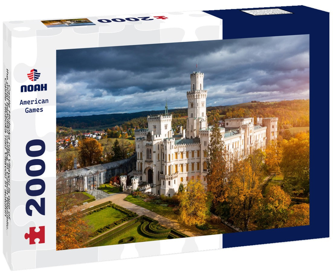 Castle Hluboka nad Vltavou is one of the most beautiful castles in Czech Republic. Castle Hluboka nad Vltavou in autumn with red foliage, Czechia 2000pc Puzzle