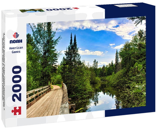 Noah Jigsaw Puzzle A curving wooden bridge oases alonmgside a river and through a lush green forest on the Bearskin Trail in Northern Wisconsin 2000 pieces