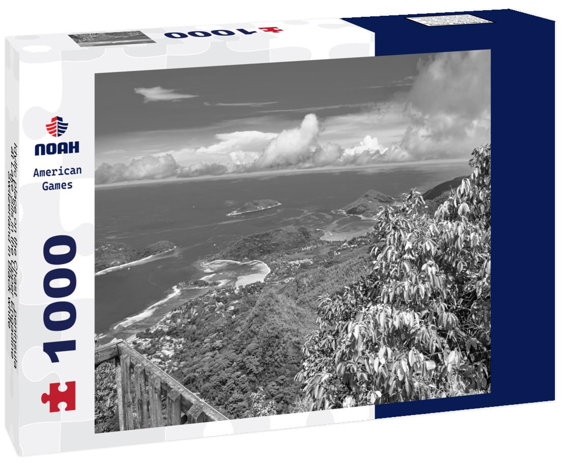 Noah Jigsaw Puzzle Idyllic place on the Chastè peninsula at Lake Sils in the Upper Engadine, Switzerland in black white 1000 pieces