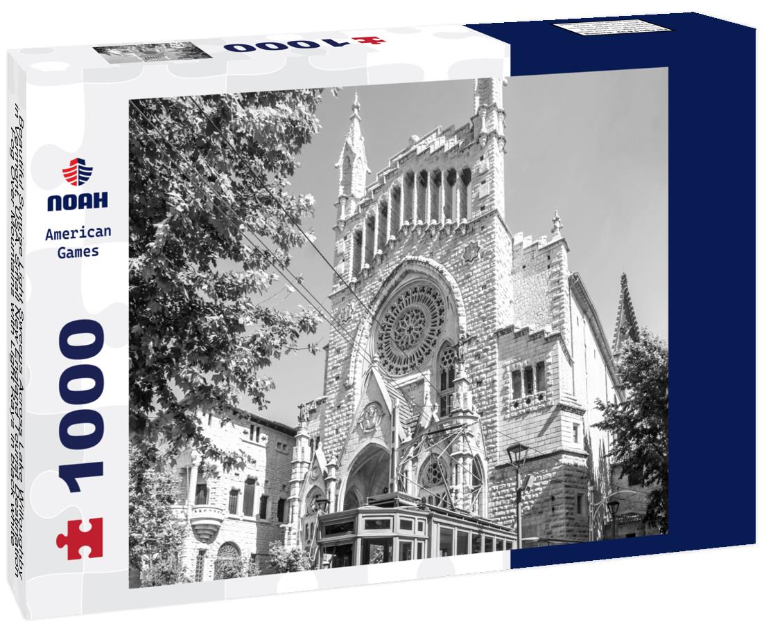 Noah Jigsaw Puzzle Beautiful Sunrise Light Sweeps Across Lake Willoughby in Vermont, USA. Small New England Tourist Destination Fog Over Mountains with Light Rays in black white 1000 pieces