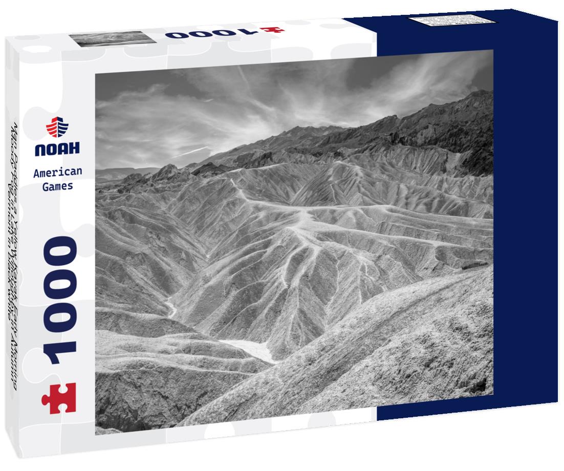 Noah Jigsaw Puzzle Man Paddles a Yellow Kayak Early Morning Moody Fog in Lake Willoughby in Autumn, Vermont in black white 1000 pieces