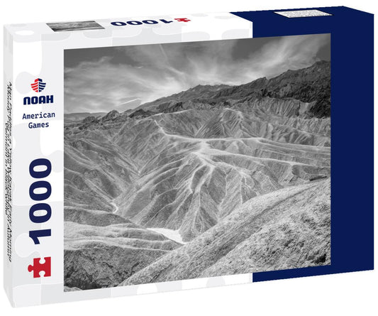 Noah Jigsaw Puzzle Man Paddles a Yellow Kayak Early Morning Moody Fog in Lake Willoughby in Autumn, Vermont in black white 1000 pieces