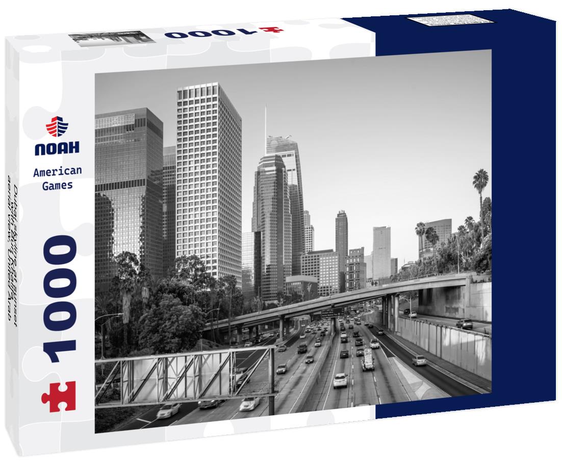 Noah Jigsaw Puzzle Dubai skyline at sunset with Burj Khalifa - aerial view, United Arab Emirates in black white 1000 pieces