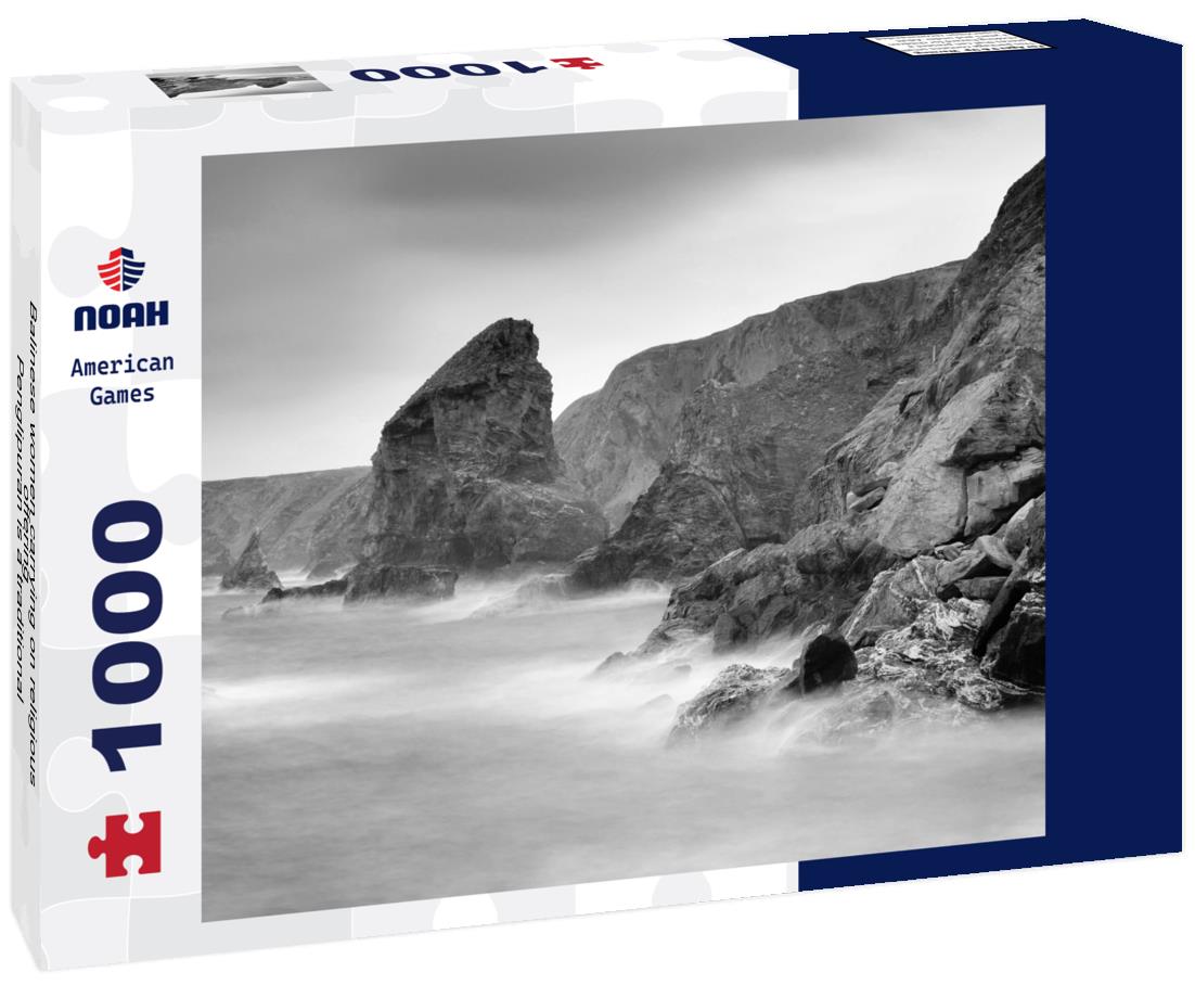 Noah Jigsaw Puzzle Balinese women carrying on religious offering - Penglipuran is a traditional oldest Bali village at Bangli Regency - Bali, Indonesia in black white 1000 pieces