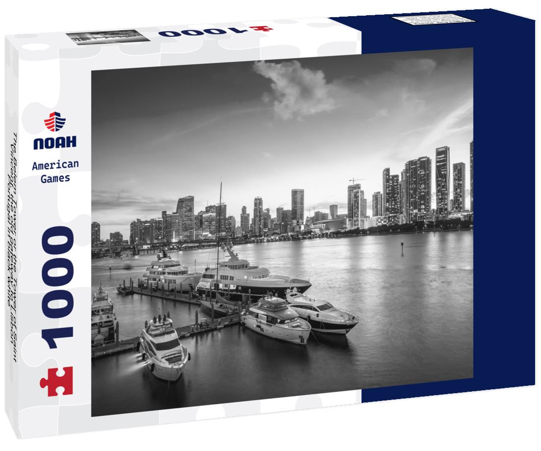 Noah Jigsaw Puzzle The Belem Tower or the Tower of Saint Vincent, the old gateway to Lisbon, Portugal in black white 1000 pieces