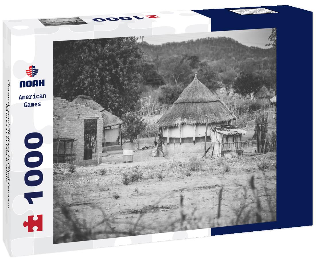 Noah Jigsaw Puzzle Ceramic and Clothes in Chefchaouen, Morocco in black white 1000 pieces