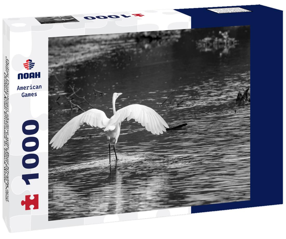 Noah Jigsaw Puzzle Dubai Downtown skyline with Burj Khalifa and other towers panoramic view from top in Dubai, United Arab Emirates in black white 1000 pieces