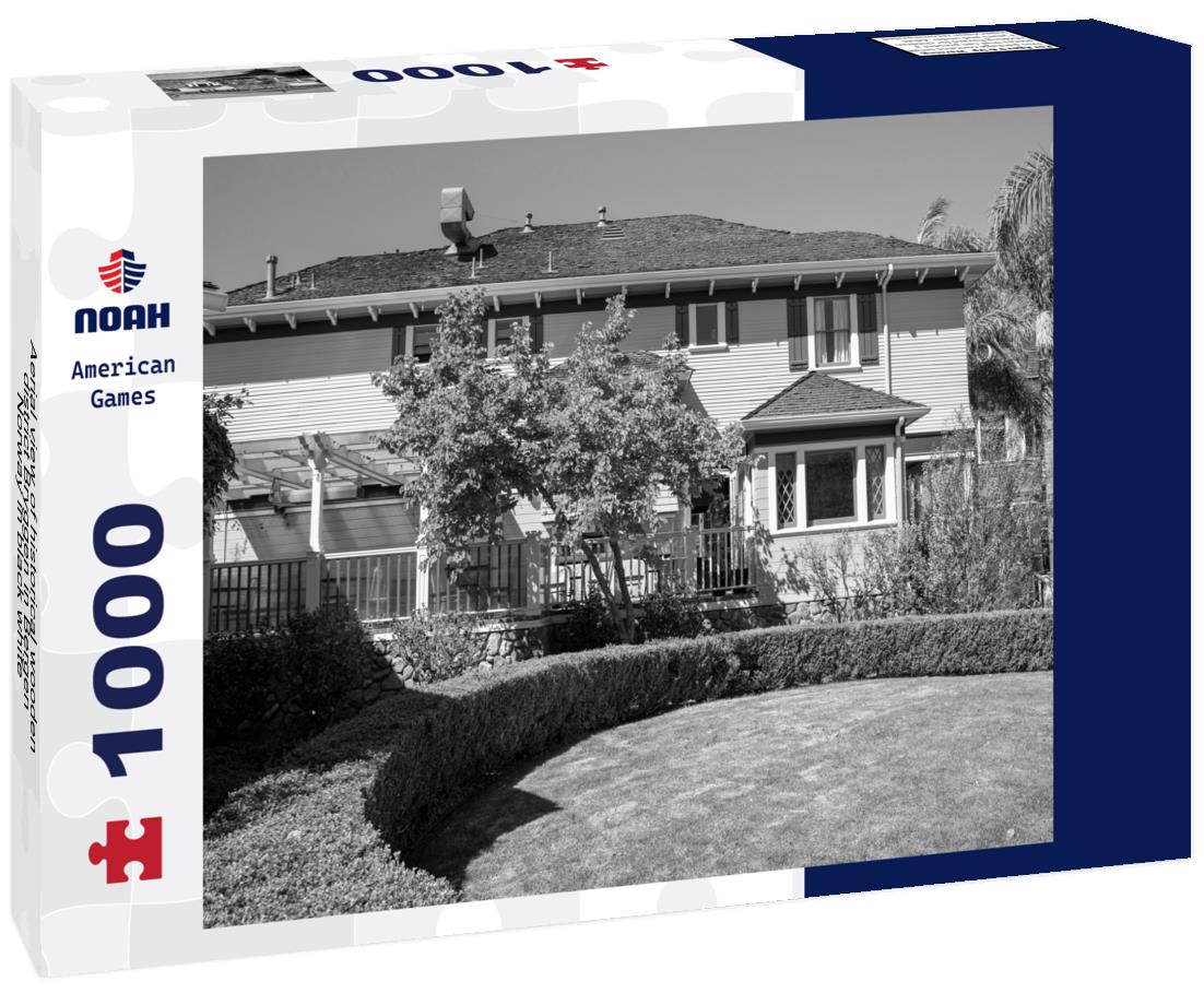 Noah Jigsaw Puzzle Aerial view of historical wooden district Bryggen in Bergen, Norway in black white 1000 pieces