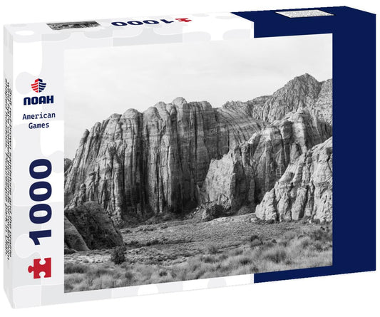 Noah Jigsaw Puzzle Soft red-brown sandstone and the prairie wind have created thousands of mushroom-shaped hoodoos. Picturesque park in Utah. Goblin Valley in the USA in black white 1000 pieces