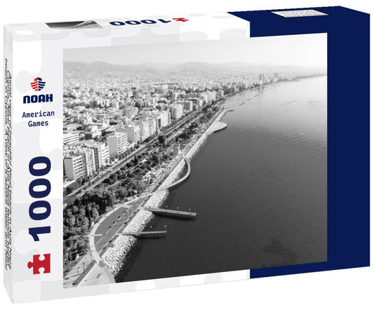 Noah Jigsaw Puzzle Aerial view of beautiful Nissi beach in Ayia Napa, Cyprus. Nissi beach in Ayia Napa famous tourist beach in Cyprus. A view of a azzure water and Nissi beach in Aiya Napa, Cyprus in black white 1000 pieces