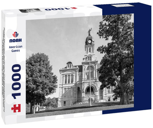 Noah Jigsaw Puzzle Rocky Mountain landscape and abandoned rusting mining equipment in the deserted mining town of Kirwin Wyoming in black white 1000 pieces