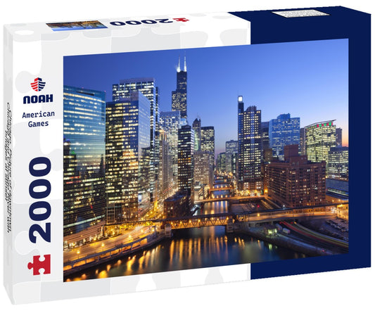 Noah Jigsaw Puzzle Chicago. Picture of downtown Chicago and Chicago River with bridges at sunset 2000 pieces
