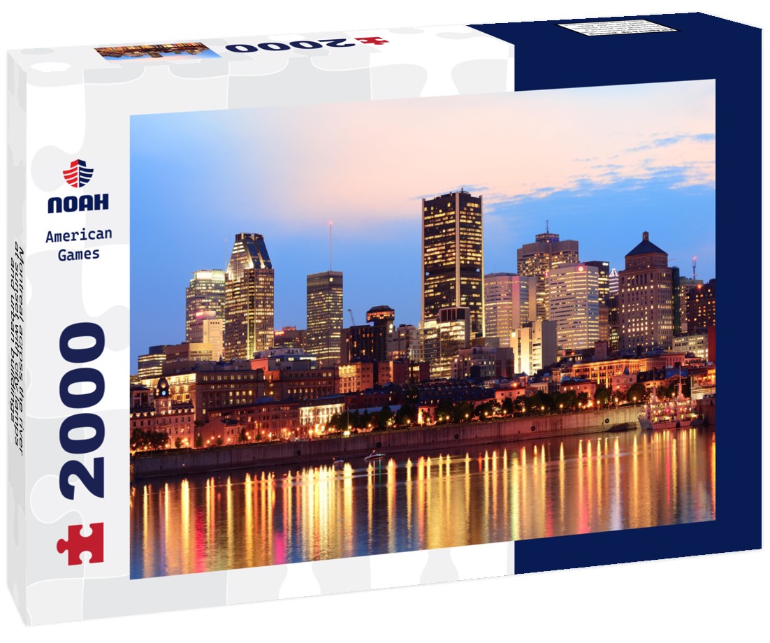 Montreal across the river at sunset with city lamps and urban buildings 2000pc Puzzle