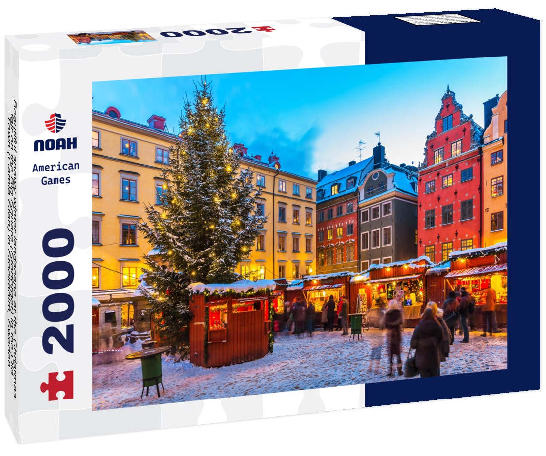 Beautiful snowy winter landscape at the Christmas fair on the Big Square (Stortorget) in the Old Town (Gamla Stan) in Stockholm, Sweden 2000pc Puzzle
