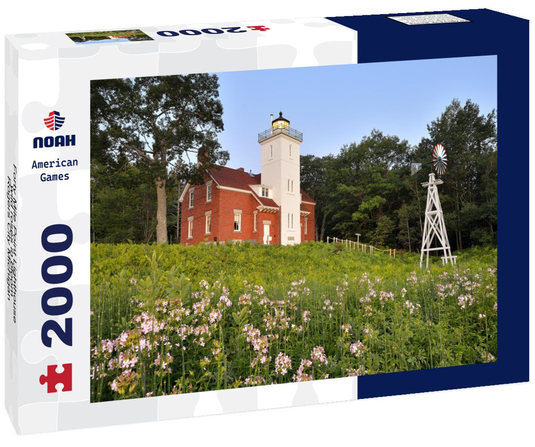 Forty Mile Point Lighthouse wild roses in bloom, Rogers City Michigan 2000pc Puzzle