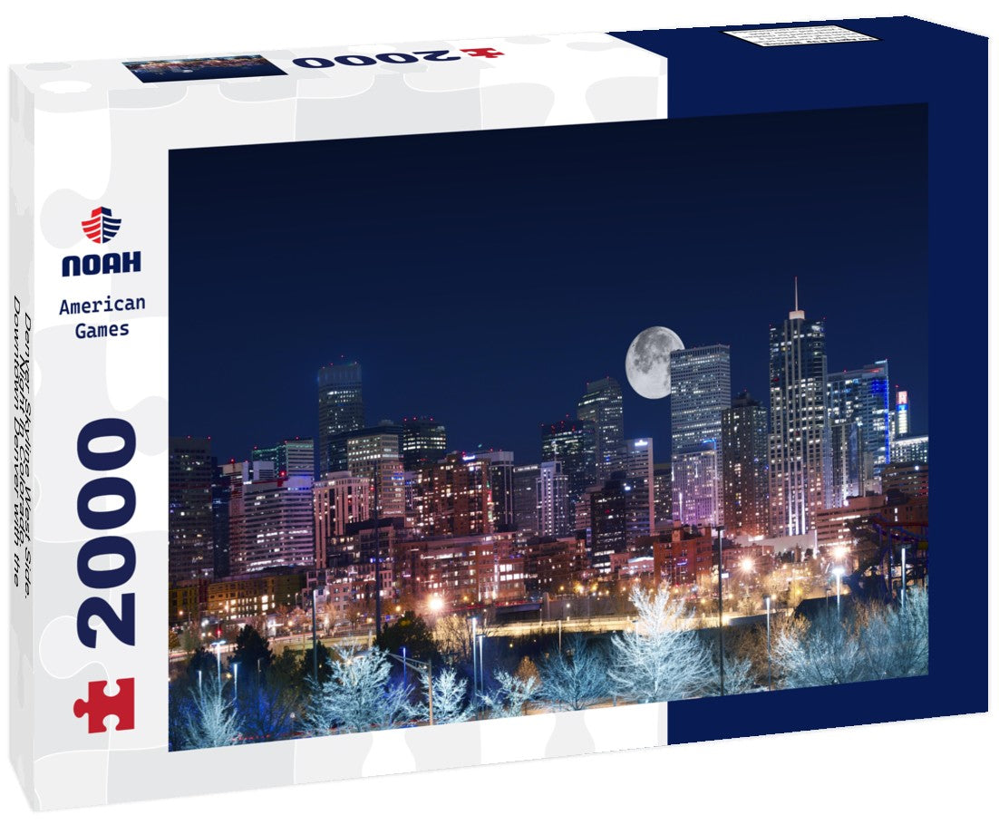 Denver Skyline West Side. Night in Colorado. Downtown Denver with the moon. United States 2000pc Puzzle