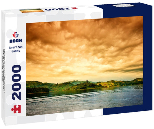 Noah Jigsaw Puzzle African sunset with stormy sky at Lake Bunyonyi in Uganda, Africa 2000 pieces