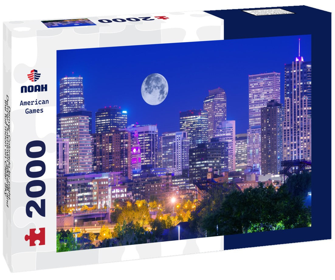 Denver Colorado by night. Denver Downtown Skyline and the full moon on Clear Sky 2000pc Puzzle