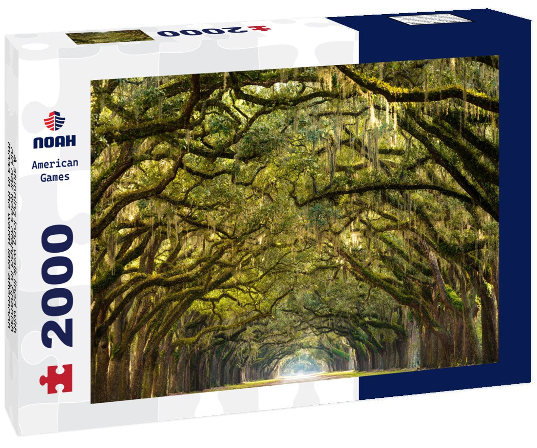 A stunning long walk lined with old oak trees draped in Spanish moss in the warm late afternoon near Savannah, Georgia 2000pc Puzzle